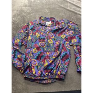 Vintage Da-Rue‎ of California Geometric Print Blouse Purple Pink Yellow Size 16
